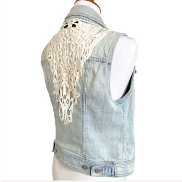 SOLD-Anthropologie Lace Sleeveless Jean Jacket - Picture 5 of 8